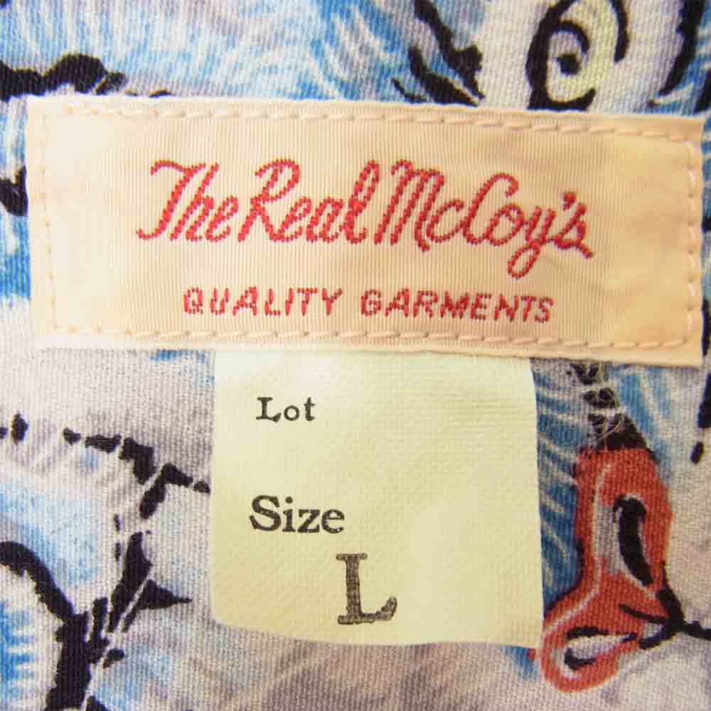 The REAL McCOY'S ザリアルマッコイズ MS18002 専用木箱付属 百虎 HAWAIIAN SHIRT HYAKU-TORA アロハ ブルー系 L【美品】【中古】