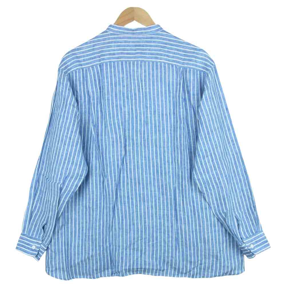 ユニバーサルプロダクツ STRIPE BAND COLLAR SHIRT バンドカラー リネン 麻 ストライプ 長袖 シャツ ブルー系 ホワイト系 2【中古】