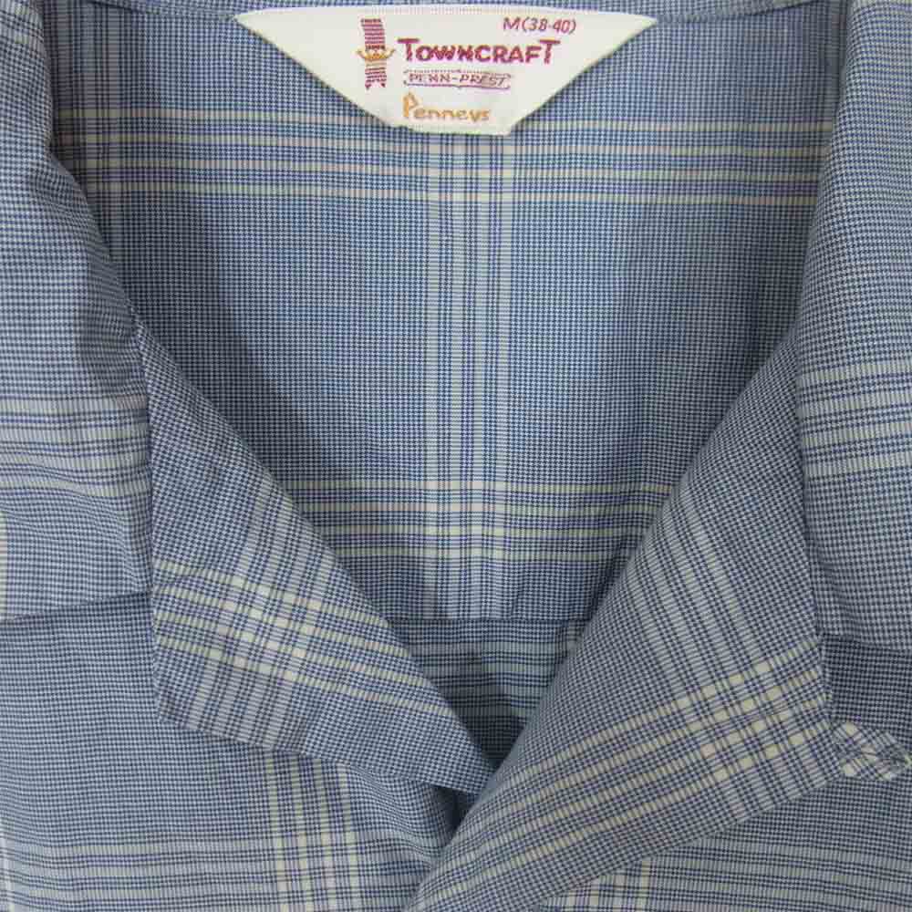 タウンクラフト 復刻 開襟 オープンカラー チェック ボックス 半袖 ブルー系 M【中古】