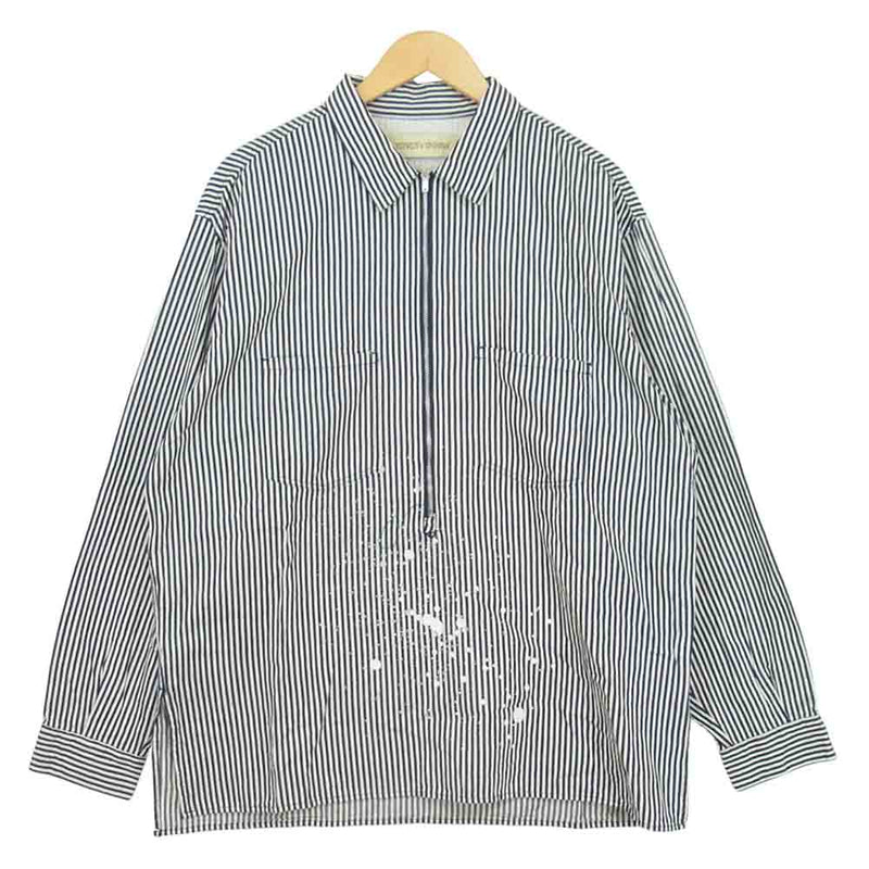 イエスタデイズトゥモロウ 21SS YT-S0801 PRAIRIE HZ SHIRT HICKORY STRIPE ハーフジップ ヒッコリー シャツ ストライプ ペイント ネイビー系 L【中古】