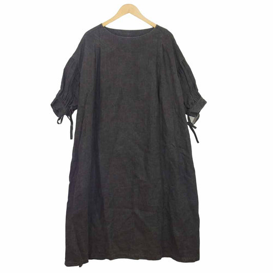 ザラストフラワーオブジアフタヌーン 21SS TLF-221-op015-e 小夜更く STRING SLEEVE DRESS 墨汁コーティング加工 リネン ワンピース ドレス ブラック系 サイズ表記無【美品】【中古】