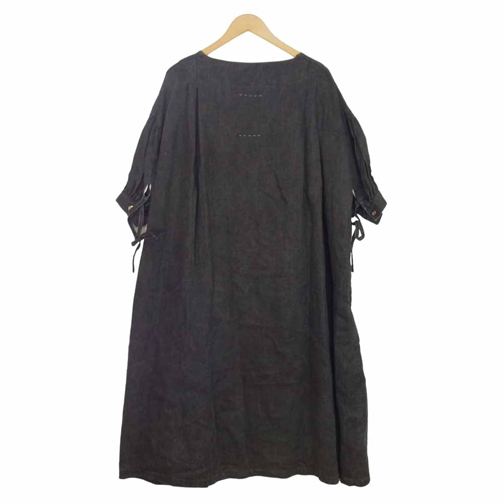 ザラストフラワーオブジアフタヌーン 21SS TLF-221-op015-e 小夜更く STRING SLEEVE DRESS 墨汁コーティング加工 リネン ワンピース ドレス ブラック系 サイズ表記無【美品】【中古】