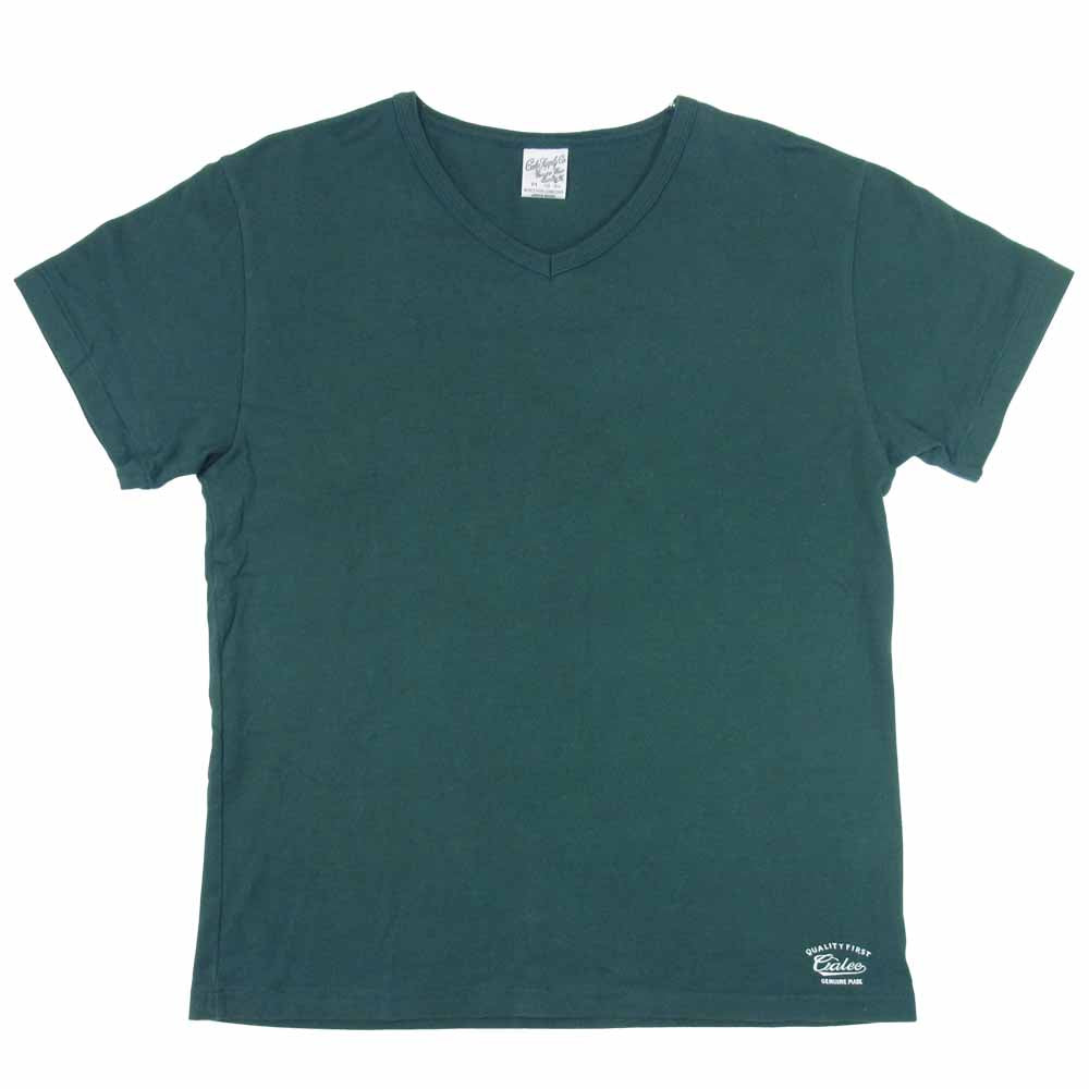 CALEE キャリー Vネック Tシャツ 日本製 コットン 裾プリント 半袖 ハーフスリーブ ダークグリーン系 M【中古】