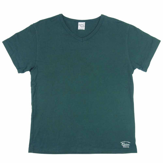 CALEE キャリー Vネック Tシャツ 日本製 コットン 裾プリント 半袖 ハーフスリーブ ダークグリーン系 M【中古】
