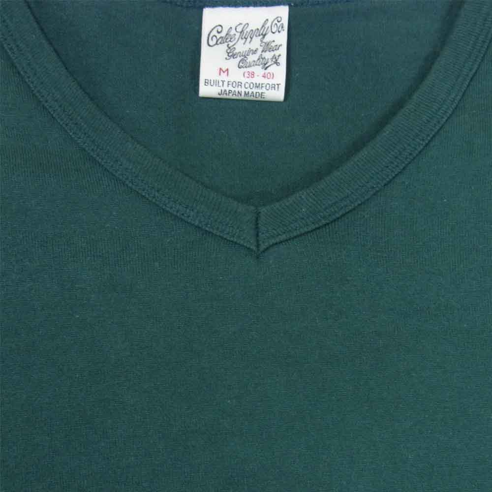 CALEE キャリー Vネック Tシャツ 日本製 コットン 裾プリント 半袖 ハーフスリーブ ダークグリーン系 M【中古】