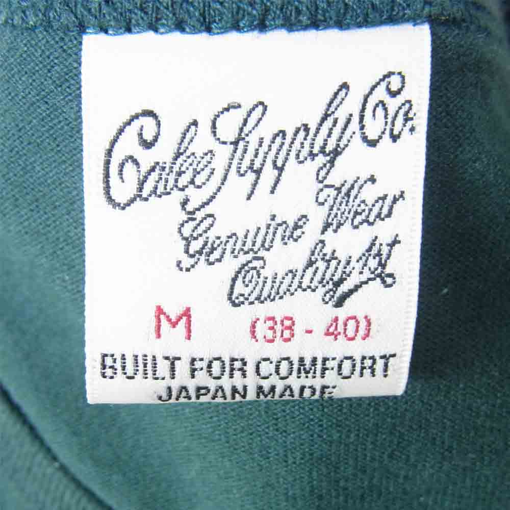 CALEE キャリー Vネック Tシャツ 日本製 コットン 裾プリント 半袖 ハーフスリーブ ダークグリーン系 M【中古】