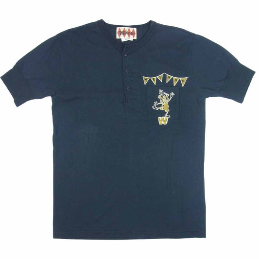 WEIRDO ウィアード ピエロ プリント 袖リブ 半袖 ヘンリーネック Tシャツ コットン ブラック系 M【中古】