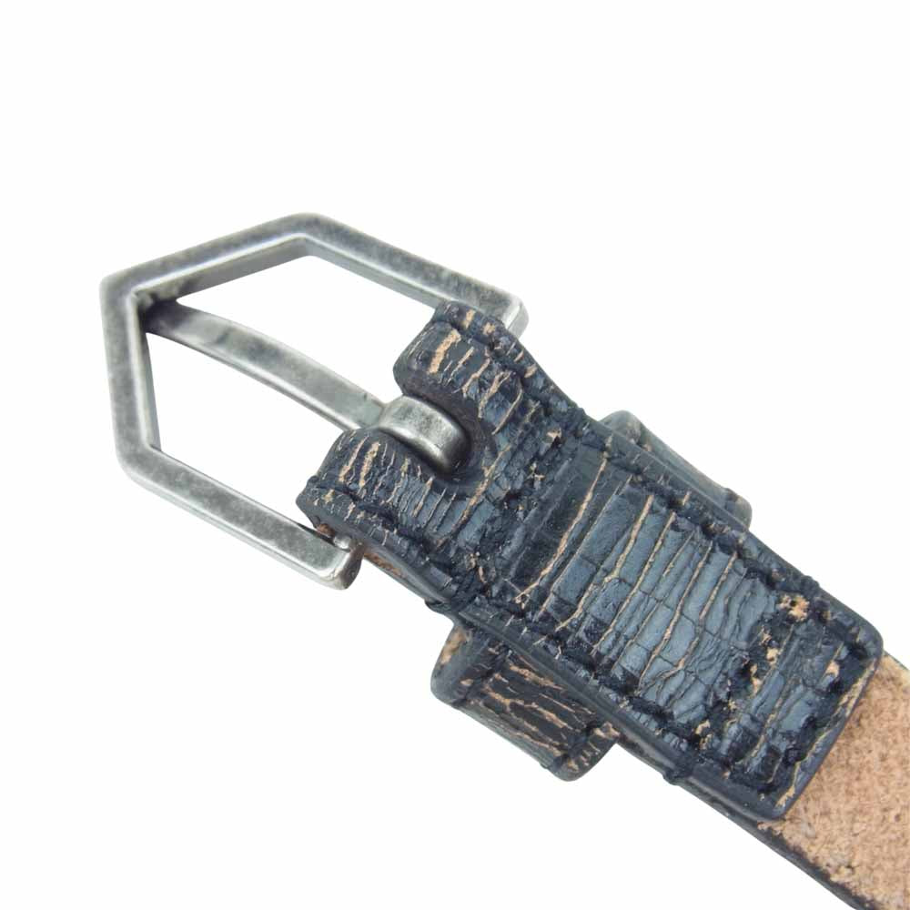 SAINT LAURENT サンローラン 4830390 クラック加工 レザー ナローベルト ブラック系【美品】【中古】