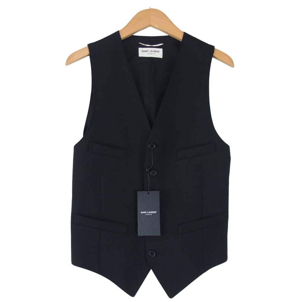 SAINT LAURENT サンローラン エディ期 国内正規品 370568 Y639H 裏地シルク100% ウールギャバジン クラシック ベスト ブラック系 44【新古品】【未使用】【中古】