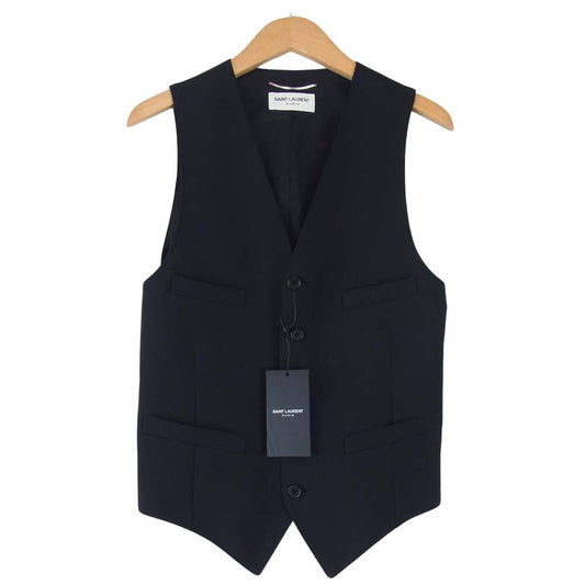 SAINT LAURENT サンローラン エディ期 国内正規品 370568 Y639H 裏地シルク100% ウールギャバジン クラシック ベスト ブラック系 44【新古品】【未使用】【中古】