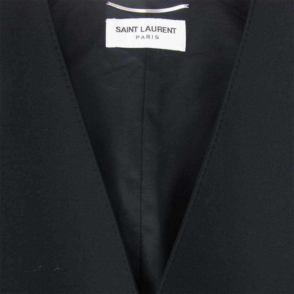 SAINT LAURENT サンローラン エディ期 国内正規品 370568 Y639H 裏地シルク100% ウールギャバジン クラシック ベスト ブラック系 44【新古品】【未使用】【中古】