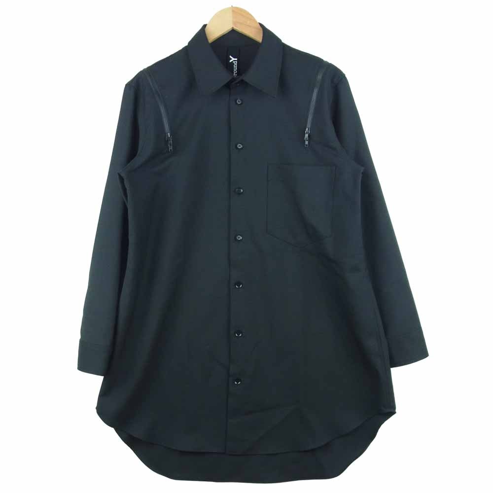 Yohji Yamamoto ヨウジヤマモト GroundY GC-B05-100 T/W Gaberdine Zipper Shirt ギャバジン ジッパー 長袖 シャツ ブラック系 1【美品】【中古】