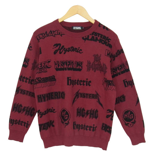 HYSTERIC GLAMOUR ヒステリックグラマー 17AW 02173NS07 METAL 総柄 ジャカード プルオーバー ニット エンジ系 S【中古】