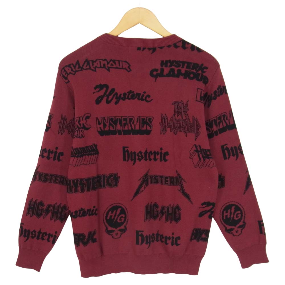 HYSTERIC GLAMOUR ヒステリックグラマー 17AW 02173NS07 METAL 総柄 ジャカード プルオーバー ニット エンジ系 S【中古】