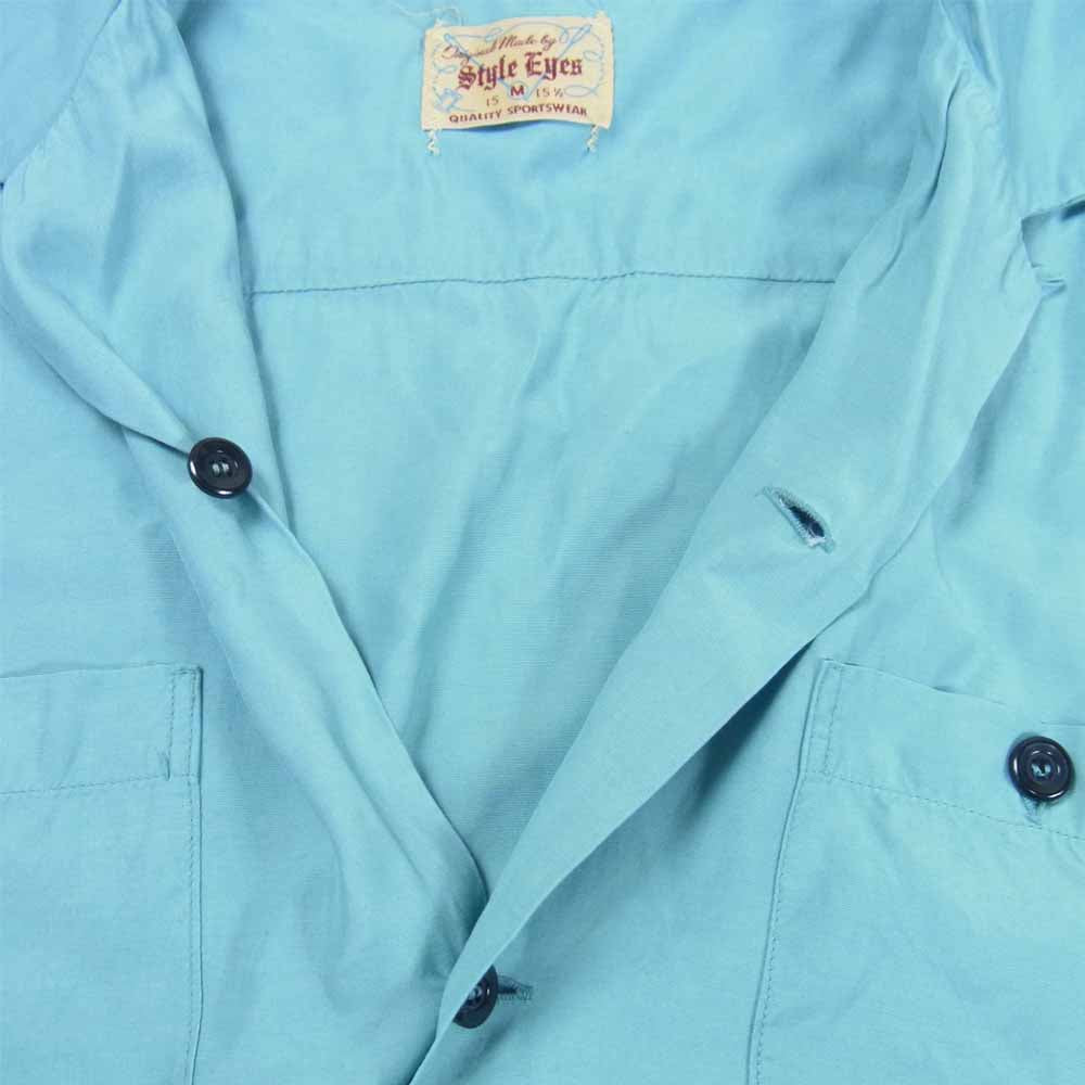 STYLE EYES スタイルアイズ WITH RIBS S/S RAYON BOWLING SHIRT リブ ボーリングシャツ レーヨン オープンカラー ライトブルー系 M【美品】【中古】