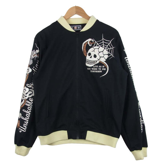 爆裂爛漫娘 スカ ジャージ ドクロ スカル 和柄 トラック ジャケット ブラック系 L【美品】【中古】