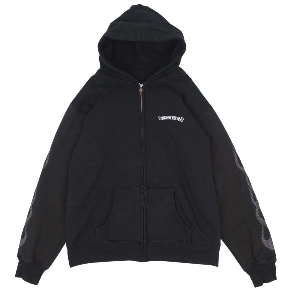 CHROME HEARTS クロムハーツ（原本無） USA製 ファイヤー パターン 裏サーマル ダガージップ CHプラス プリント パーカー ブラック系 M【中古】