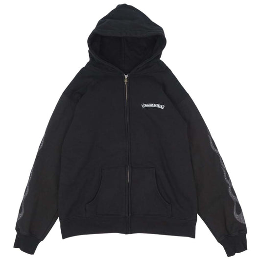 CHROME HEARTS クロムハーツ（原本無） USA製 ファイヤー パターン 裏サーマル ダガージップ CHプラス プリント パーカー ブラック系 M【中古】