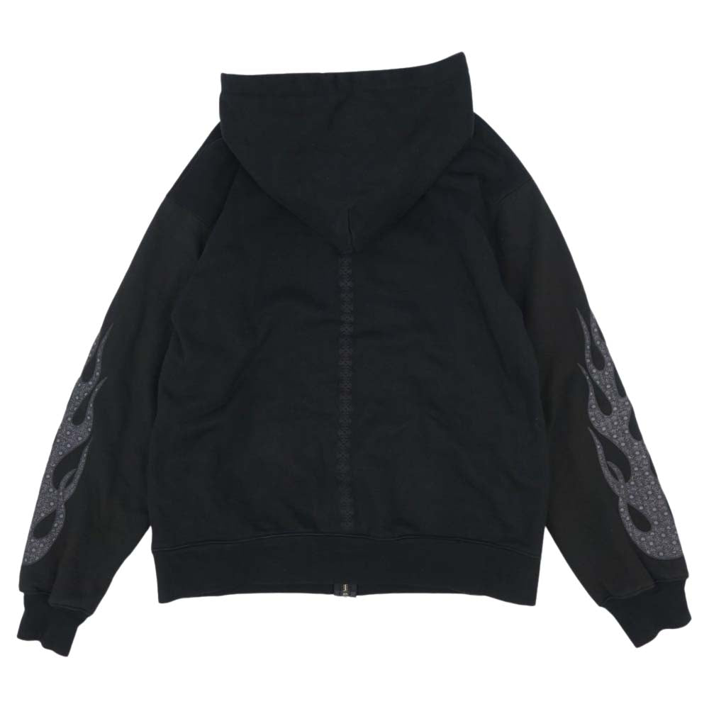 CHROME HEARTS クロムハーツ（原本無） USA製 ファイヤー パターン 裏サーマル ダガージップ CHプラス プリント パーカー ブラック系 M【中古】