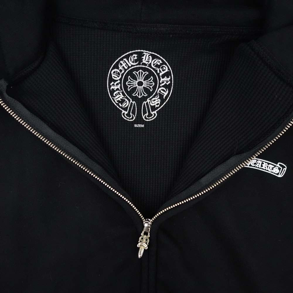 CHROME HEARTS クロムハーツ（原本無） USA製 ファイヤー パターン 裏サーマル ダガージップ CHプラス プリント パーカー ブラック系 M【中古】