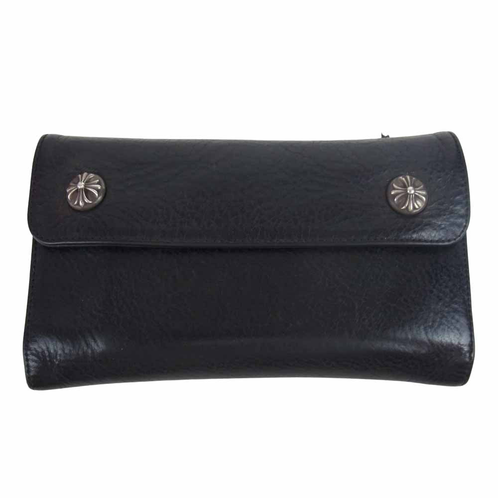 CHROME HEARTS クロムハーツ（原本無） WAVE WALLET クロスボール ボタン ウェーブ レザー ウォレット ブラック系【中古】