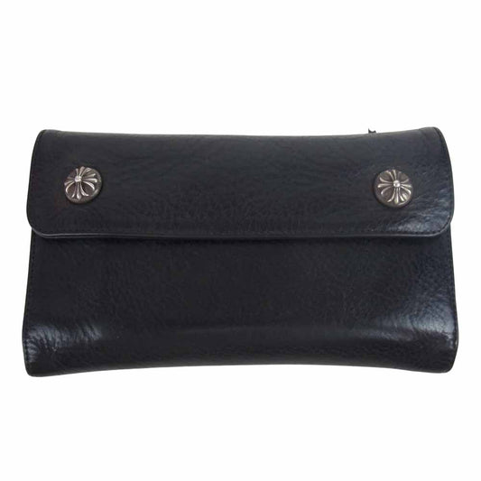 CHROME HEARTS クロムハーツ（原本無） WAVE WALLET クロスボール ボタン ウェーブ レザー ウォレット ブラック系【中古】