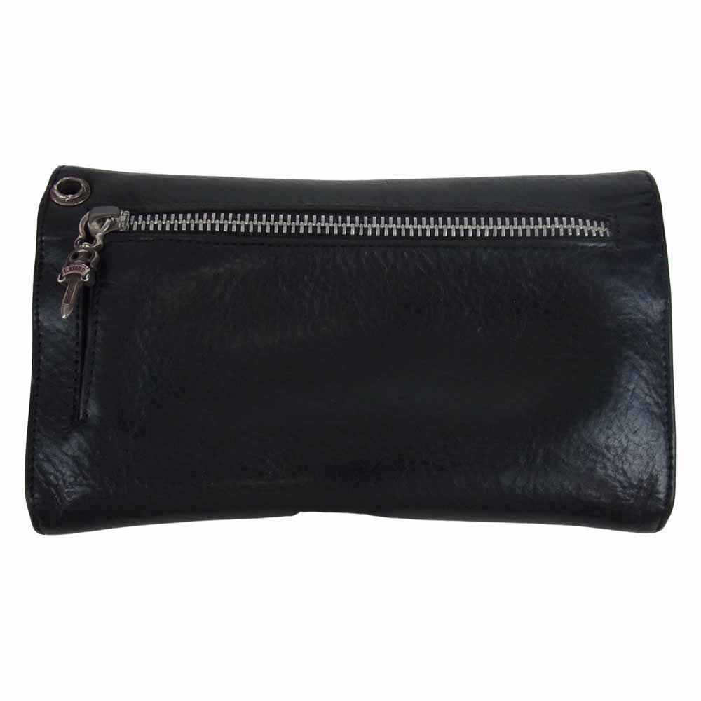 CHROME HEARTS クロムハーツ（原本無） WAVE WALLET クロスボール ボタン ウェーブ レザー ウォレット ブラック系【中古】