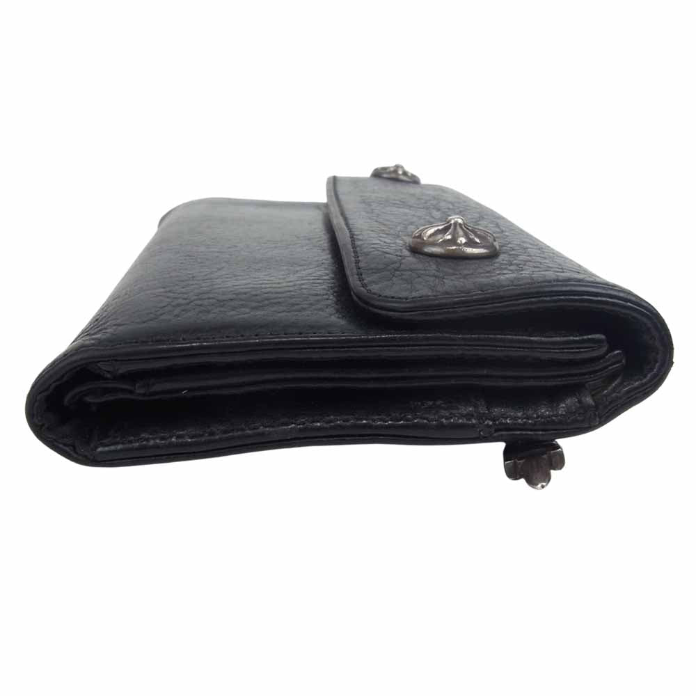 CHROME HEARTS クロムハーツ（原本無） WAVE WALLET クロスボール ボタン ウェーブ レザー ウォレット ブラック系【中古】