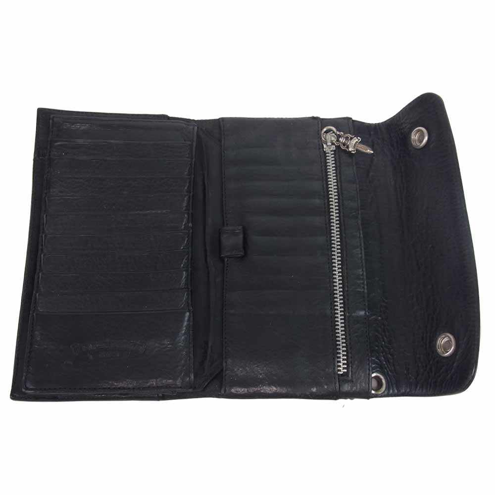 CHROME HEARTS クロムハーツ（原本無） WAVE WALLET クロスボール ボタン ウェーブ レザー ウォレット ブラック系【中古】