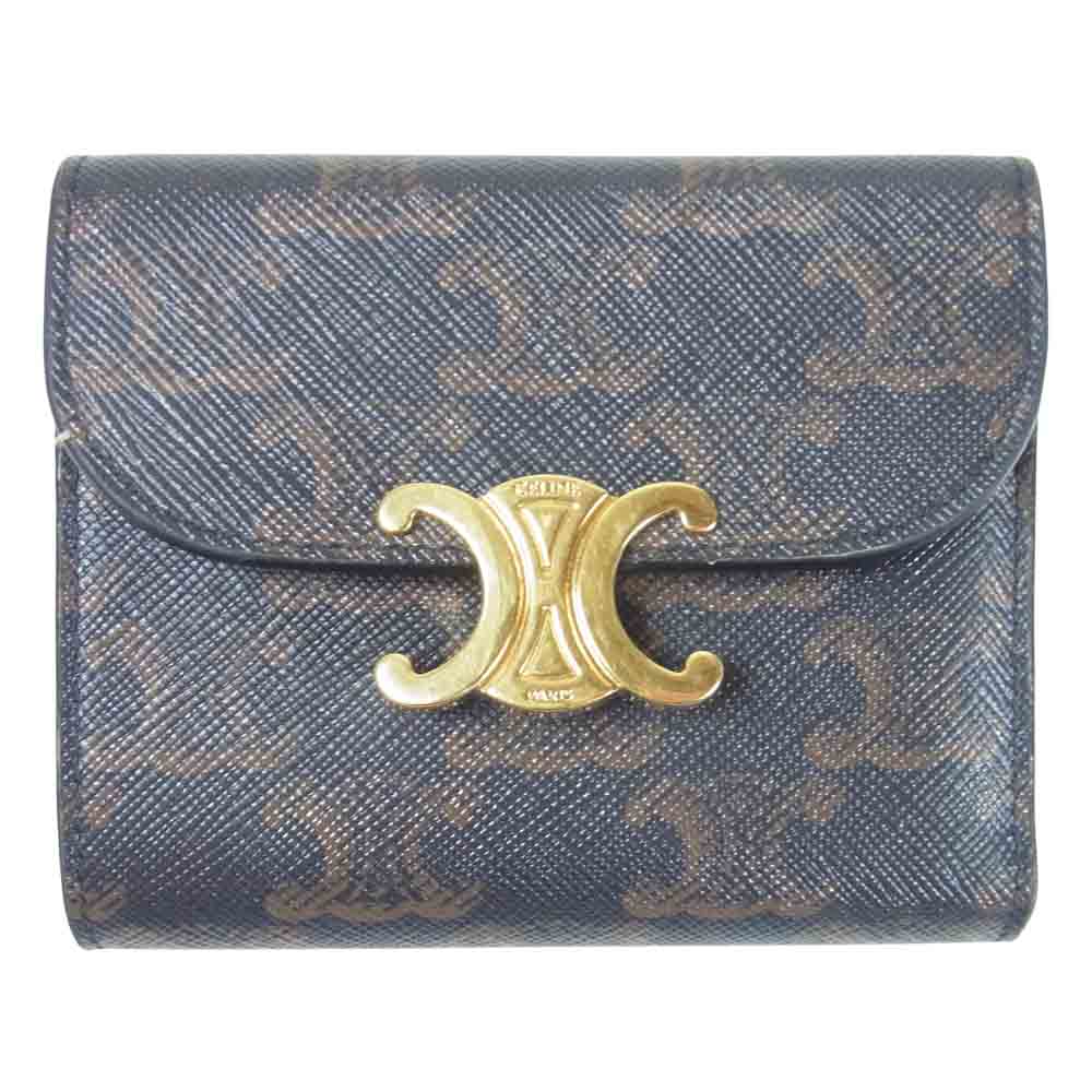 CELINE セリーヌ スモール トリオンフ ウォレット 財布 カード 小銭入れ ダークブラウン系【中古】