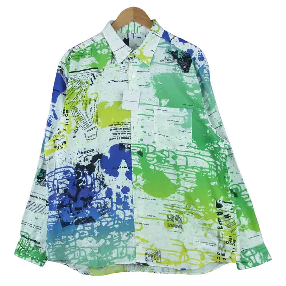 uniform experiment ユニフォームエクスペリメント 21SS UE-210001 ASGER JORN FRAGMENT レーヨン100% 総柄 長袖 シャツ ホワイト系 グリーン系 ブルー系 4【新古品】【未使用】【中古】