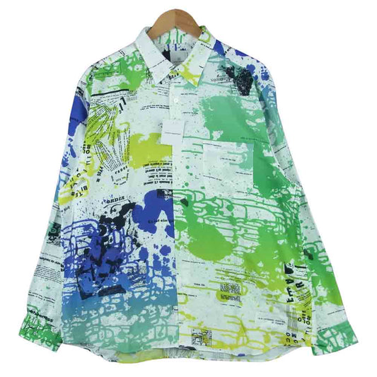 uniform experiment ユニフォームエクスペリメント 21SS UE-210001 ASGER JORN FRAGMENT レーヨン100% 総柄 長袖 シャツ ホワイト系 グリーン系 ブルー系 4【新古品】【未使用】【中古】