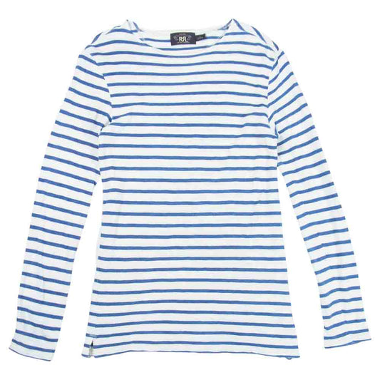 RRL ダブルアールエル ラルフローレン インディゴ ボーダー ロング スリーブ Tシャツ 白青系 S【中古】