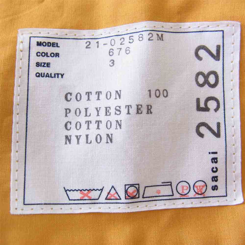 Sacai サカイ 21AW 21-02582M　 Cotton Poplin Shirt コットン ポプリン シャツ ジャケット マルチカラー系 3【新古品】【未使用】【中古】