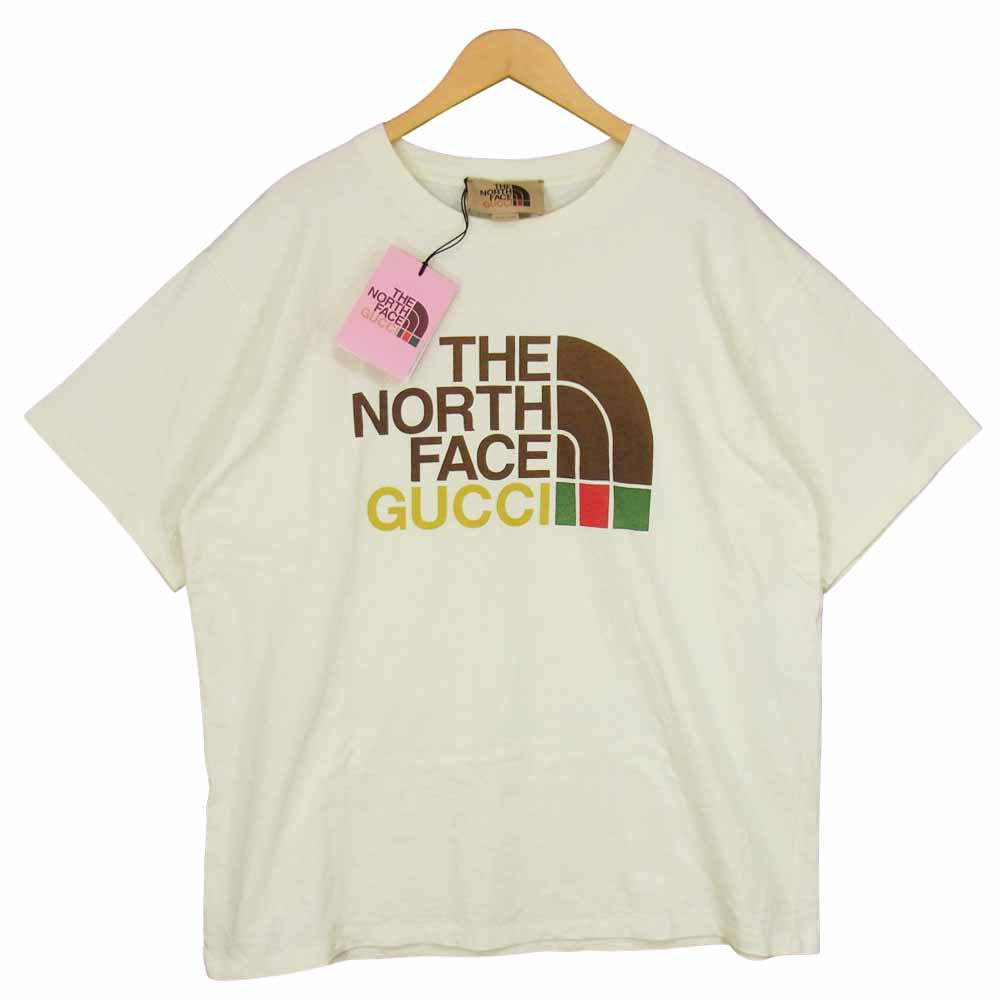 GUCCI グッチ 613036 XJDCL THE NORTHFACE ノースフェイス 国内正規品 フロントロゴ オーバーサイズ Tシャツ オフホワイト系 M【美品】【中古】