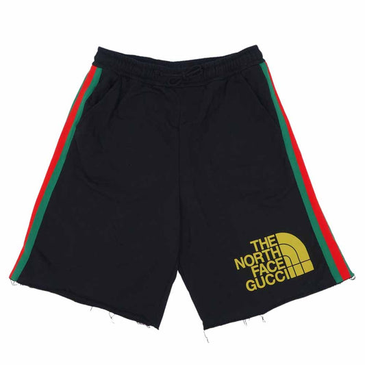 GUCCI グッチ 651727 XJDIP THE NORTHFACE ノースフェイス 国内正規品 ウェブ ストライプ ロゴ コットン ショートパンツ ブラック系 L【美品】【中古】