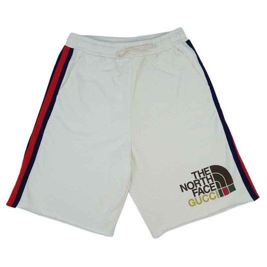 GUCCI グッチ 651727 XJDIP THE NORTHFACE ノースフェイス 国内正規品 ウェブ ストライプ ロゴ コットン ショートパンツ オフホワイト系 L【極上美品】【中古】