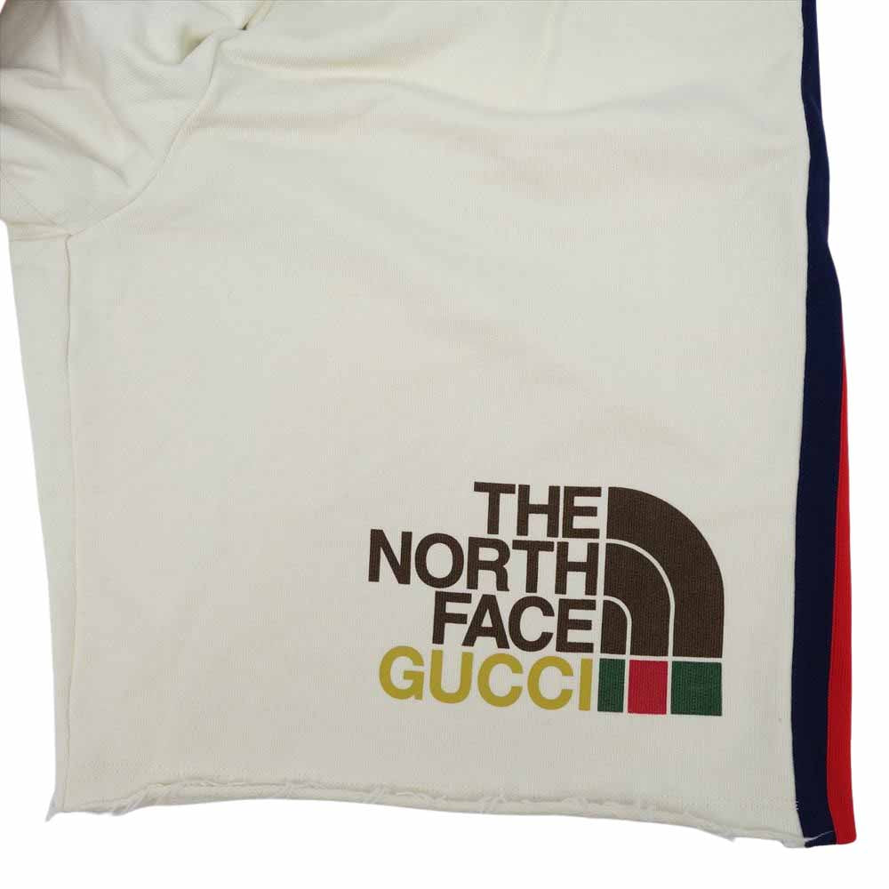 GUCCI グッチ 651727 XJDIP THE NORTHFACE ノースフェイス 国内正規品 ウェブ ストライプ ロゴ コットン ショートパンツ オフホワイト系 L【極上美品】【中古】