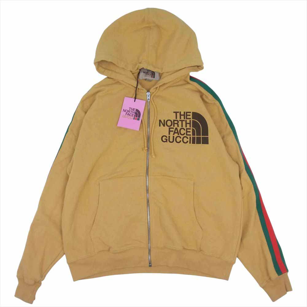 GUCCI グッチ 21SS 651723 XJDIP THE NORTHFACE ノースフェイス 国内正規品 ウェブ ストライプ プリント コットン ジップ パーカー ディープイエロー系 S【美品】【中古】