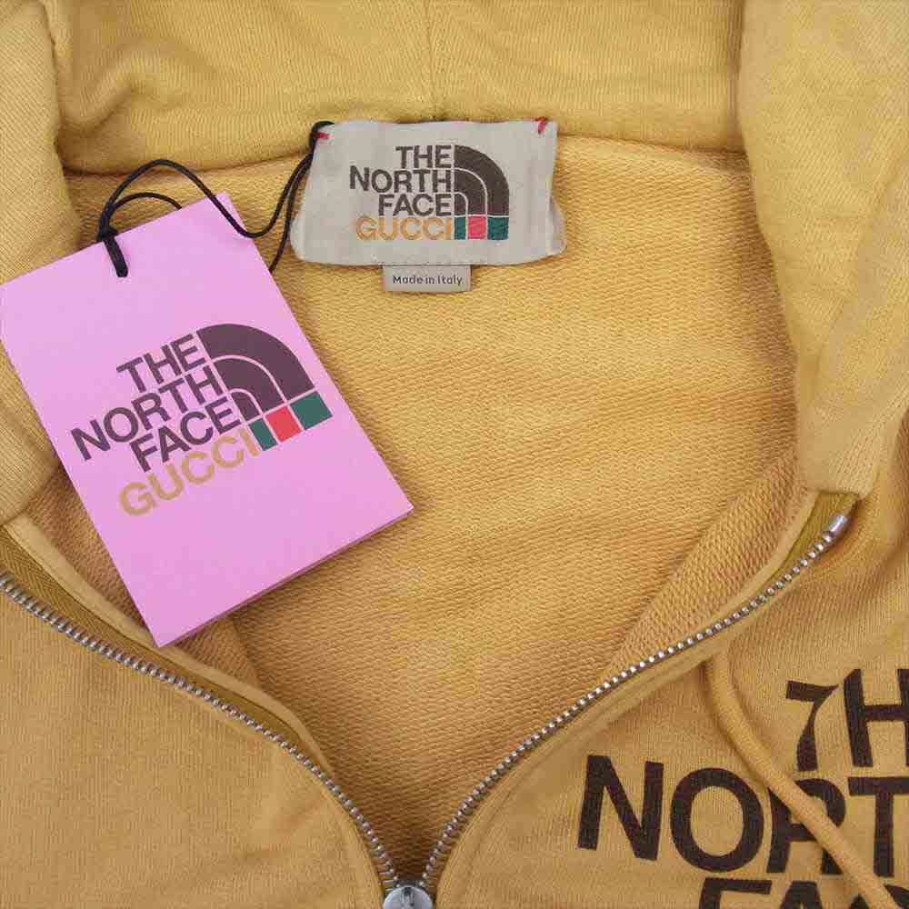GUCCI グッチ 21SS 651723 XJDIP THE NORTHFACE ノースフェイス 国内正規品 ウェブ ストライプ プリント コットン ジップ パーカー ディープイエロー系 S【美品】【中古】