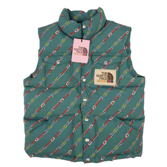 GUCCI グッチ 20AW 649244 XAABS THE NORTH FACE ノースフェイス 国内正規品 Double G print nylon vest ダブルジープリント ナイロン ベスト グリーン系 M【美品】【中古】