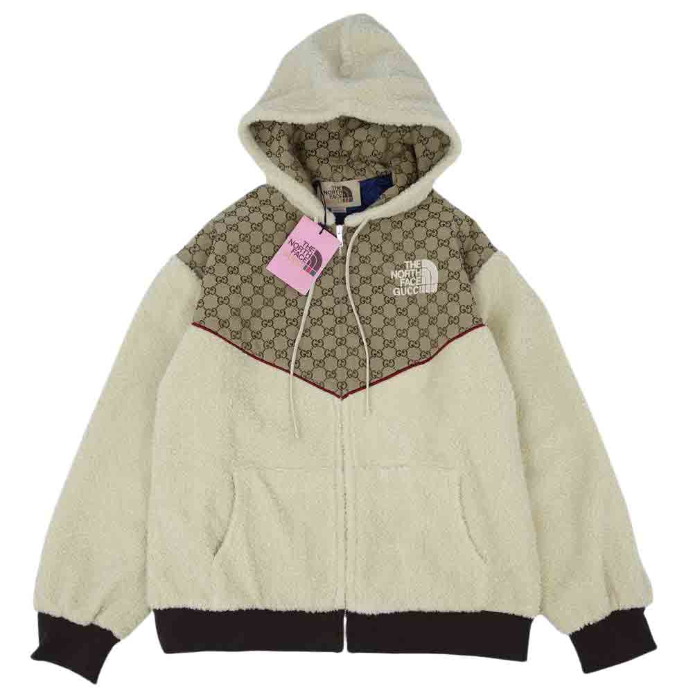 GUCCI グッチ 21SS 644582 XJC3T THE NORTH FACE ノースフェイス 国内正規品 GG Canvas Shearling Jacket GG キャンバス シアリング ジップ パーカー ベージュ系 ブラウン系 XL【美品】【中古】