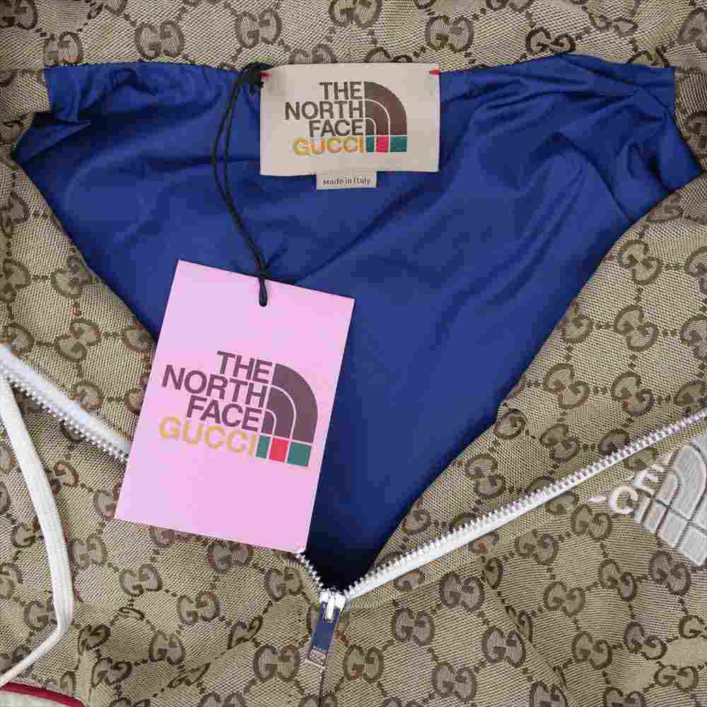 GUCCI グッチ 21SS 644582 XJC3T THE NORTH FACE ノースフェイス 国内正規品 GG Canvas Shearling Jacket GG キャンバス シアリング ジップ パーカー ベージュ系 ブラウン系 XL【美品】【中古】