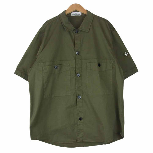 STONE ISLAND ストーンアイランド 741511819 ガーメントダイ コットン ストレッチ オーバーサイズ S/S 半袖 シャツ カーキ系 XL【美品】【中古】
