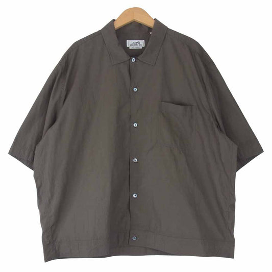 HERMES エルメス 国内正規品 仏製 胸ポケット S/S 半袖 シャツ カーキ系 44／17.5【美品】【中古】