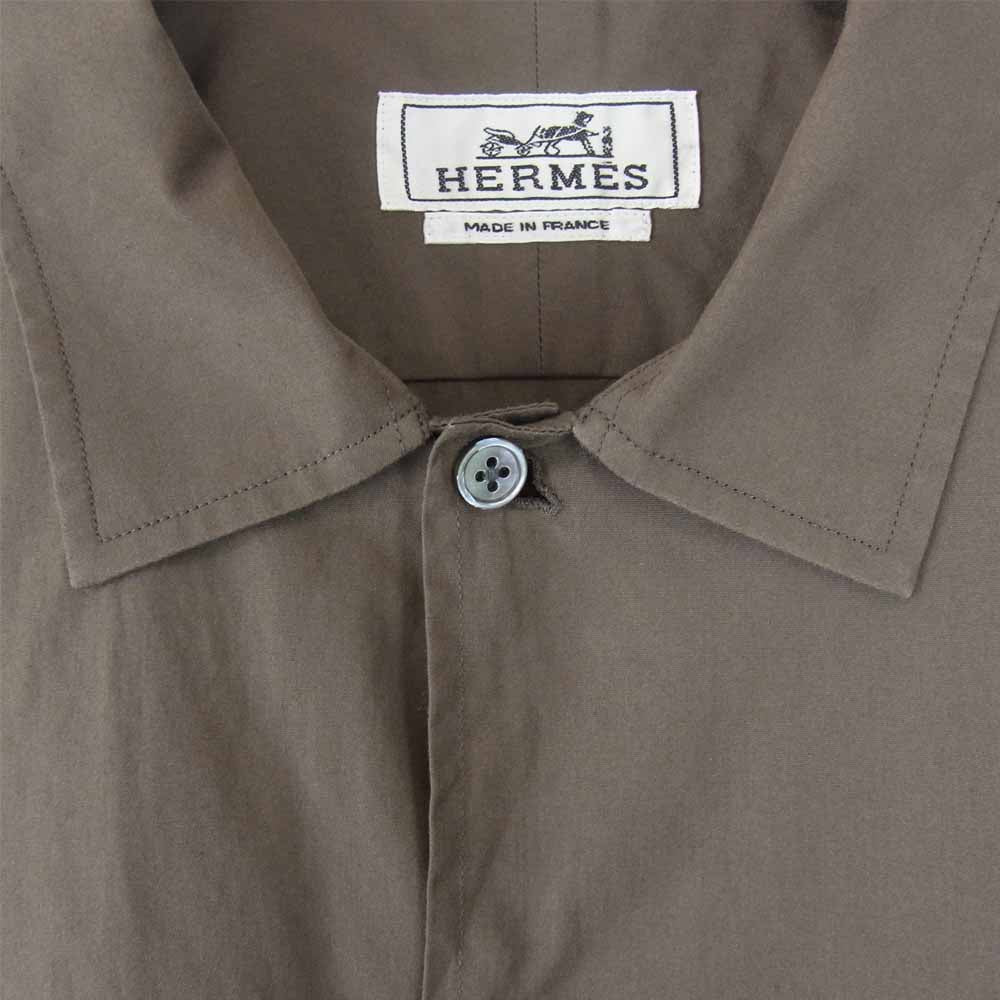 HERMES エルメス 国内正規品 仏製 胸ポケット S/S 半袖 シャツ カーキ