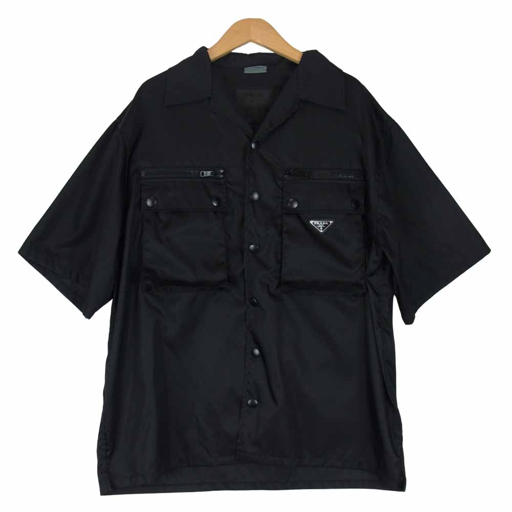 PRADA プラダ 19AW SC491 S192 I18 ロゴプレート ナイロン オーバーサイズ S/S 半袖 シャツ ブラック系 M【美品】【中古】