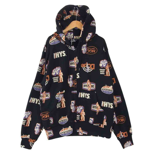HYSTERIC GLAMOUR ヒステリックグラマー 02203CF04 TURN IT ON ジップ パーカー ブラック系 M【新古品】【未使用】【中古】