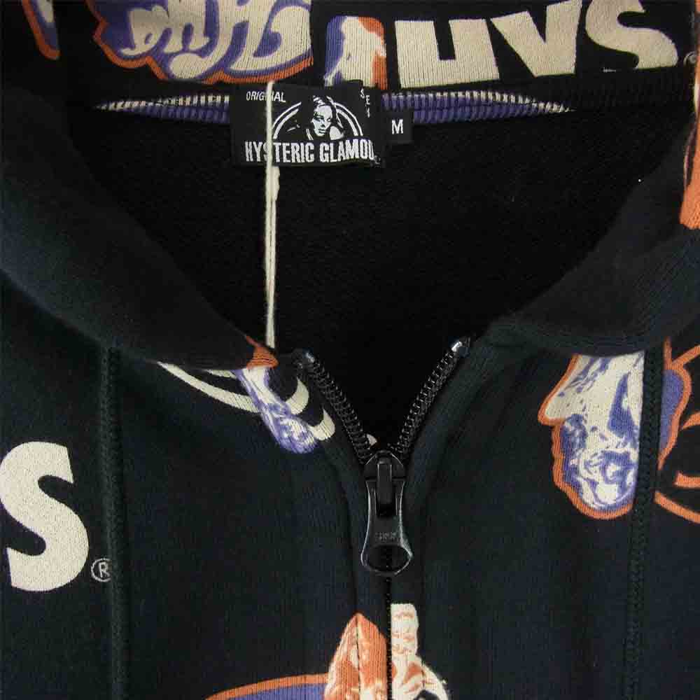 HYSTERIC GLAMOUR ヒステリックグラマー 02203CF04 TURN IT ON ジップ パーカー ブラック系 M【新古品】【未使用】【中古】