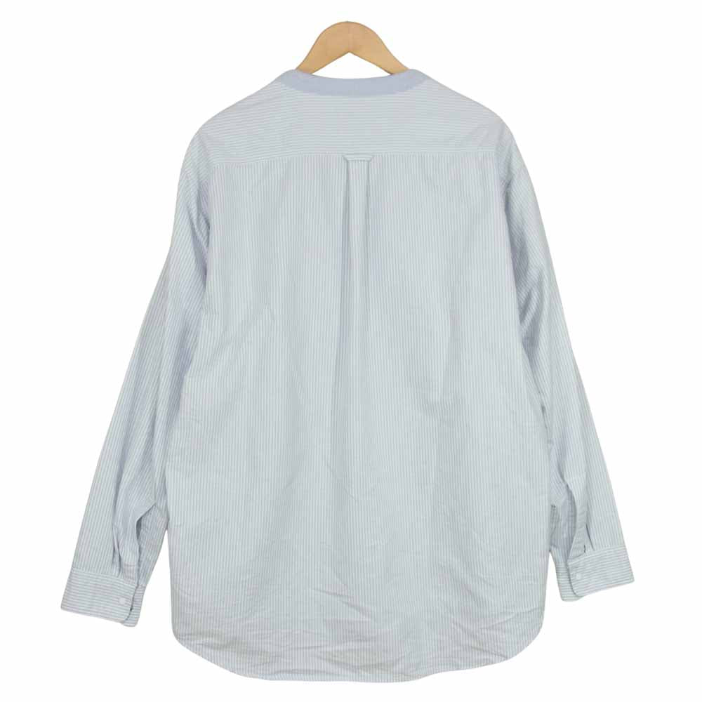 THE NORTH FACE ノースフェイス NT3100N PURPLE LABEL パープルレーベル Cotton Polyester OX Band Collar Shirt ストライプ 切替 バンドカラー プルオーバー シャツ ライトブルー系 L【美品】【中古】